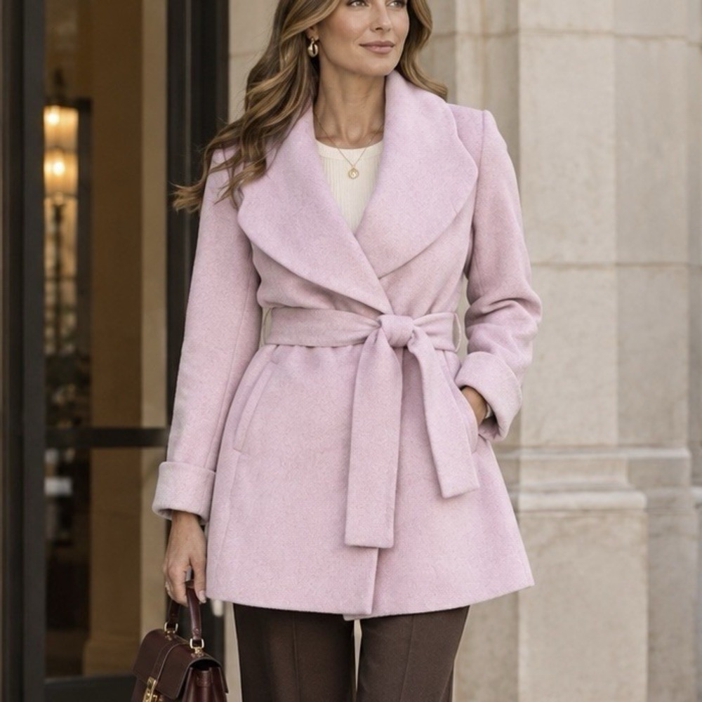 Trina Turk Pink Wool Blend Violet Fit-n-flare Belted Coat Jacket Womens Sz 10